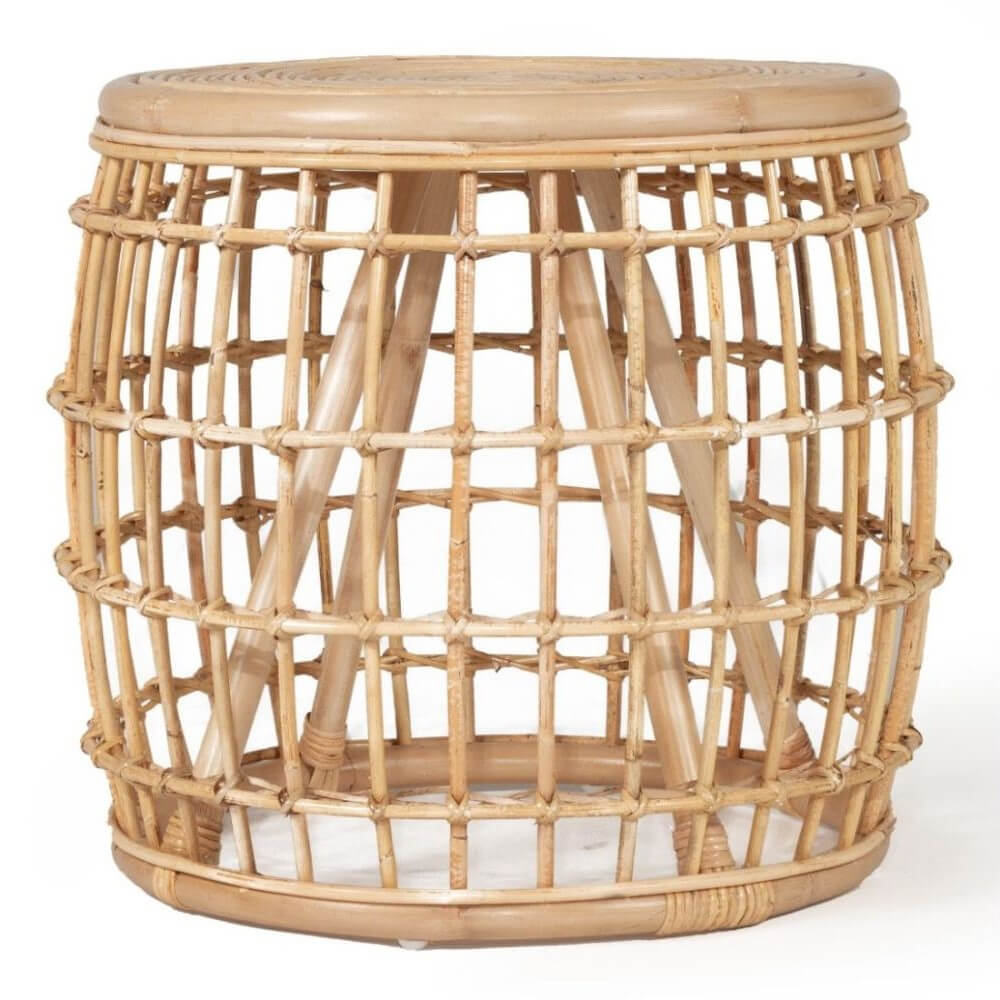 Barrel Style Rattan Natural Finish Bedside Table