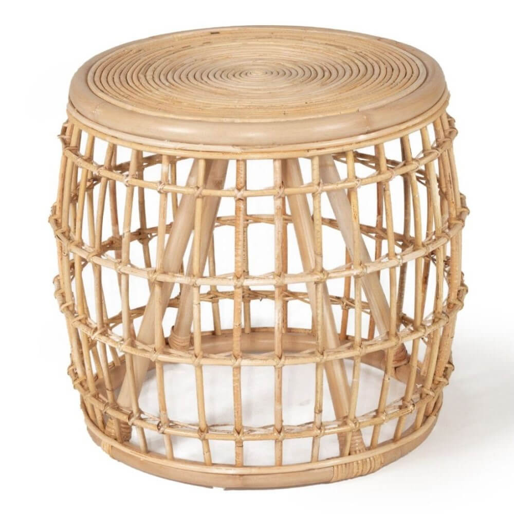 Barrel Style Rattan Natural Finish Bedside Table