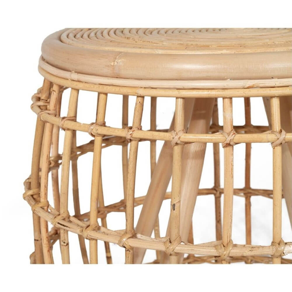 Barrel Style Rattan Natural Finish Bedside Table