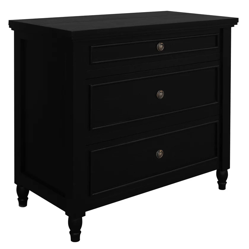 Beau Solid Timber 3-Drawer Storage Chest - Black