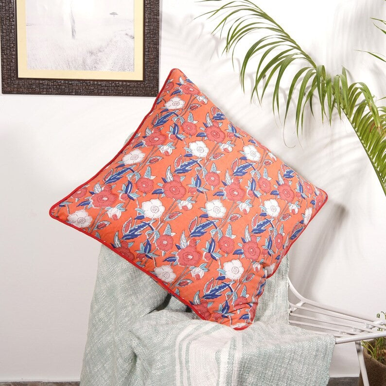 Beautiful Floral Designed Cotton Cushion cover 50 x 50cms - Orange