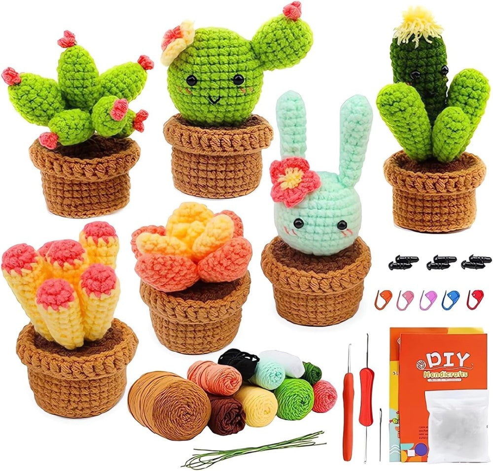 6 Pcs Beginners Potted Cactus Crochet DIY Kit