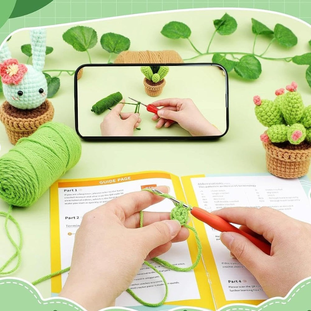 3 Pcs Beginners Potted Cactus Crochet DIY Kit