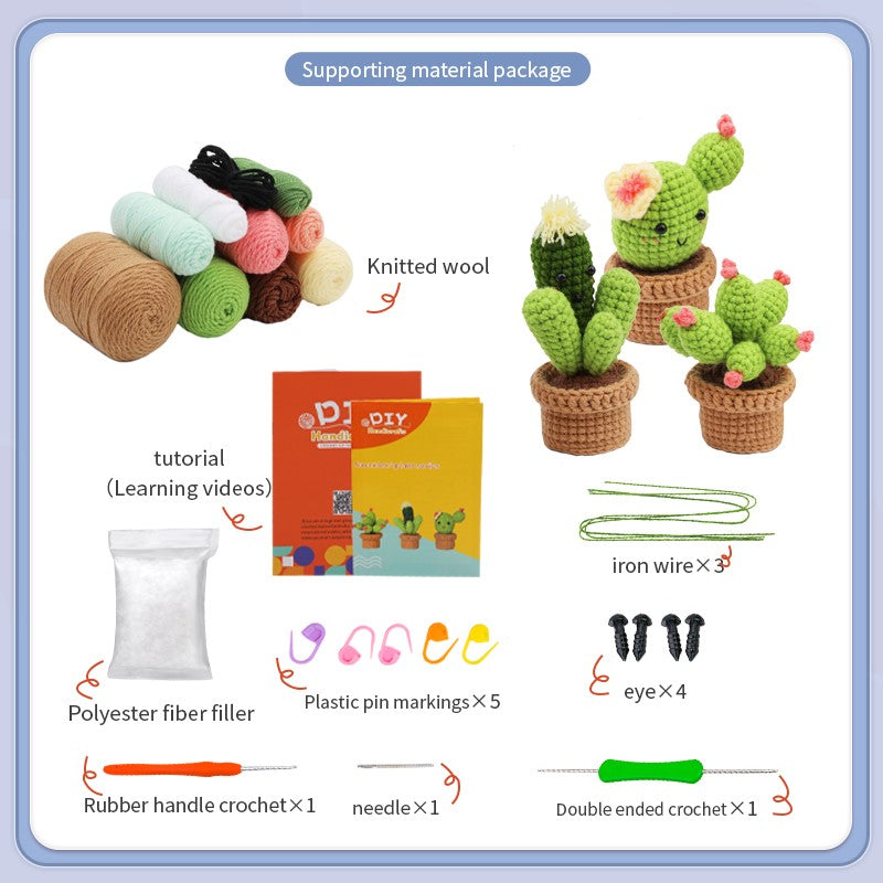 3 Pcs Beginners Potted Cactus Crochet DIY Kit