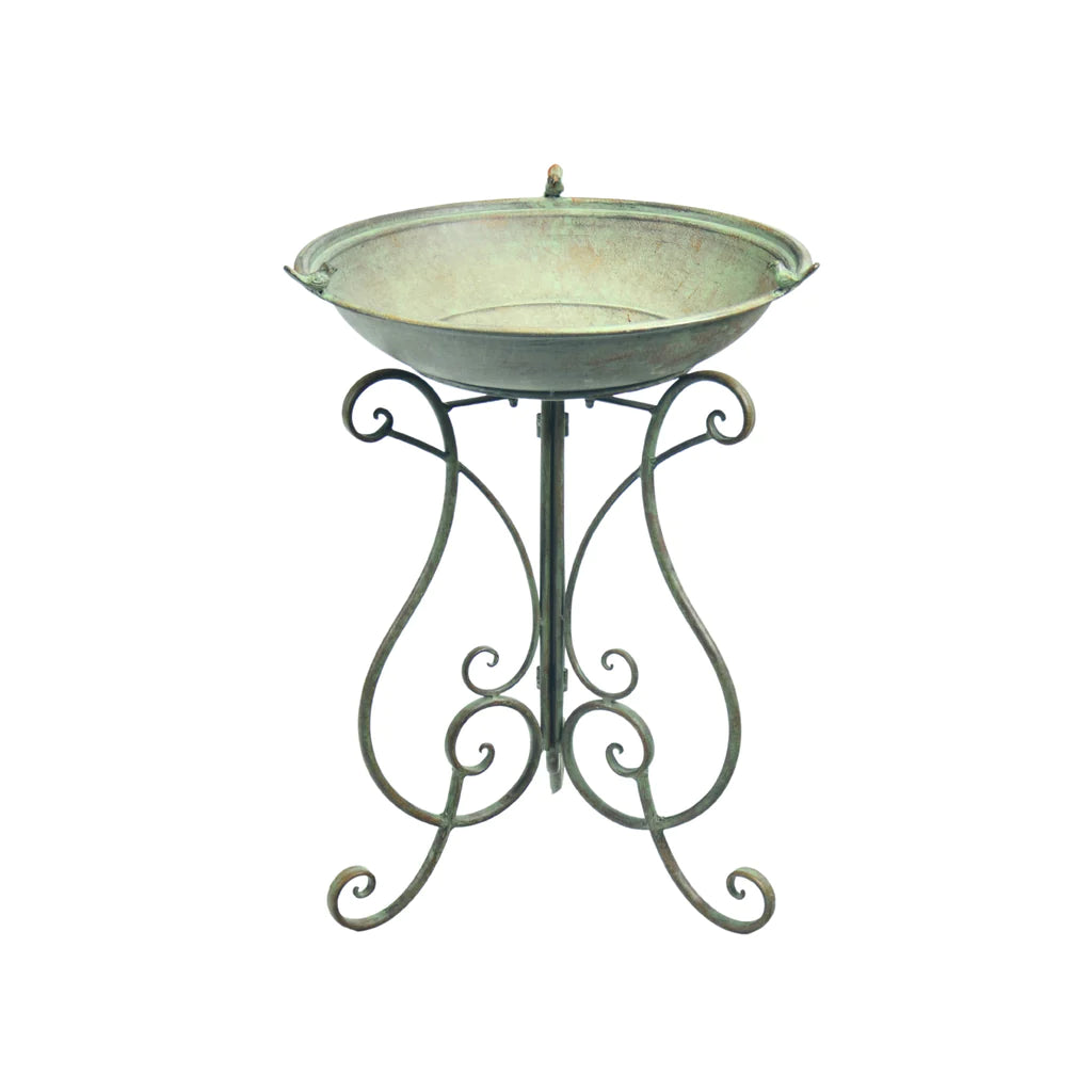 Bird Bath Garden Stand Display - Rustic Green