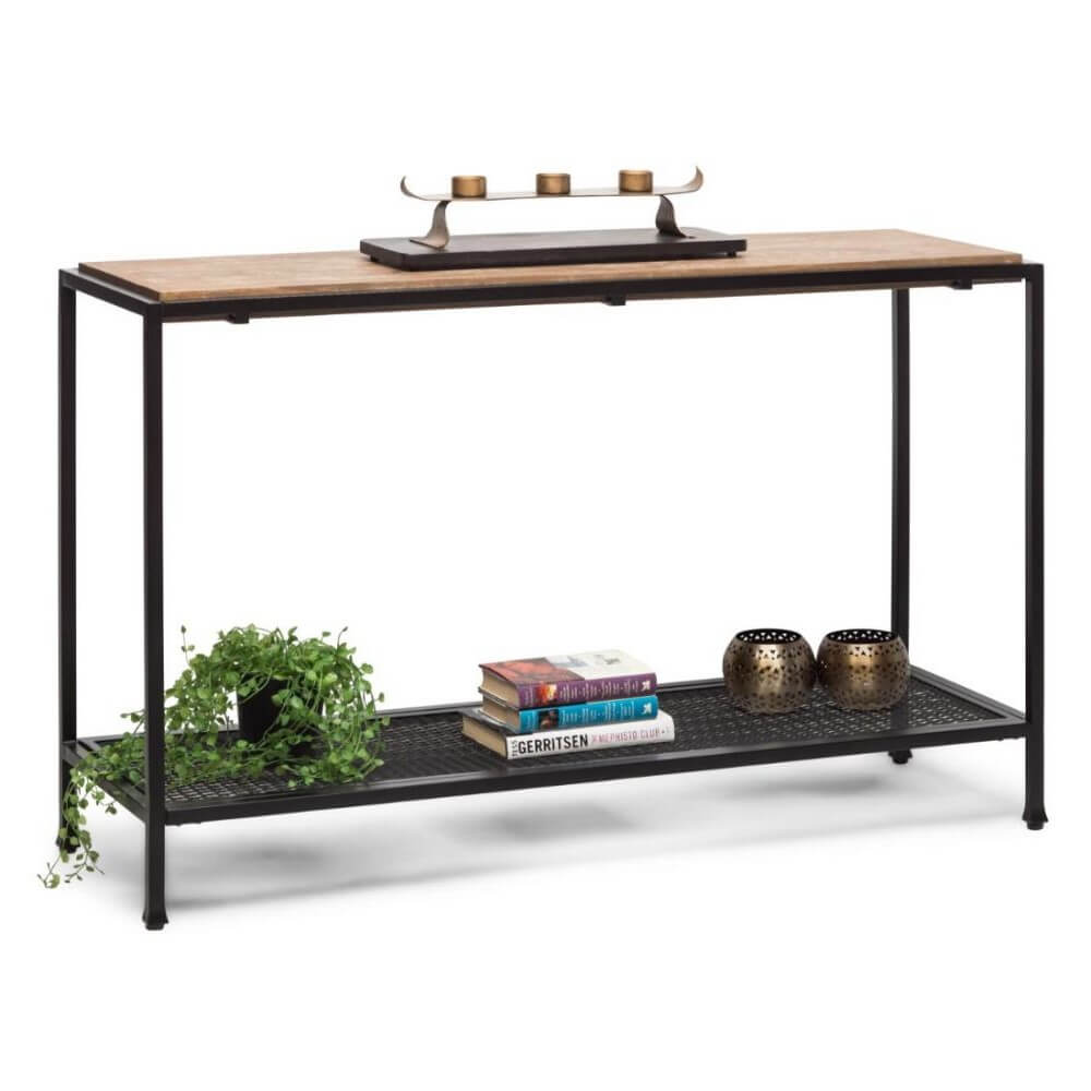 Black Console Table With Distressed Wood Top