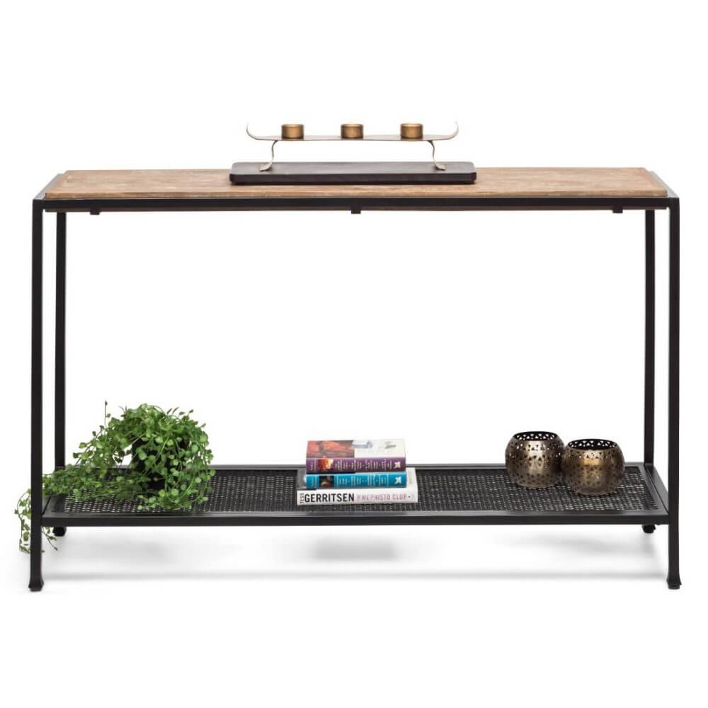 Black Console Table With Distressed Wood Top