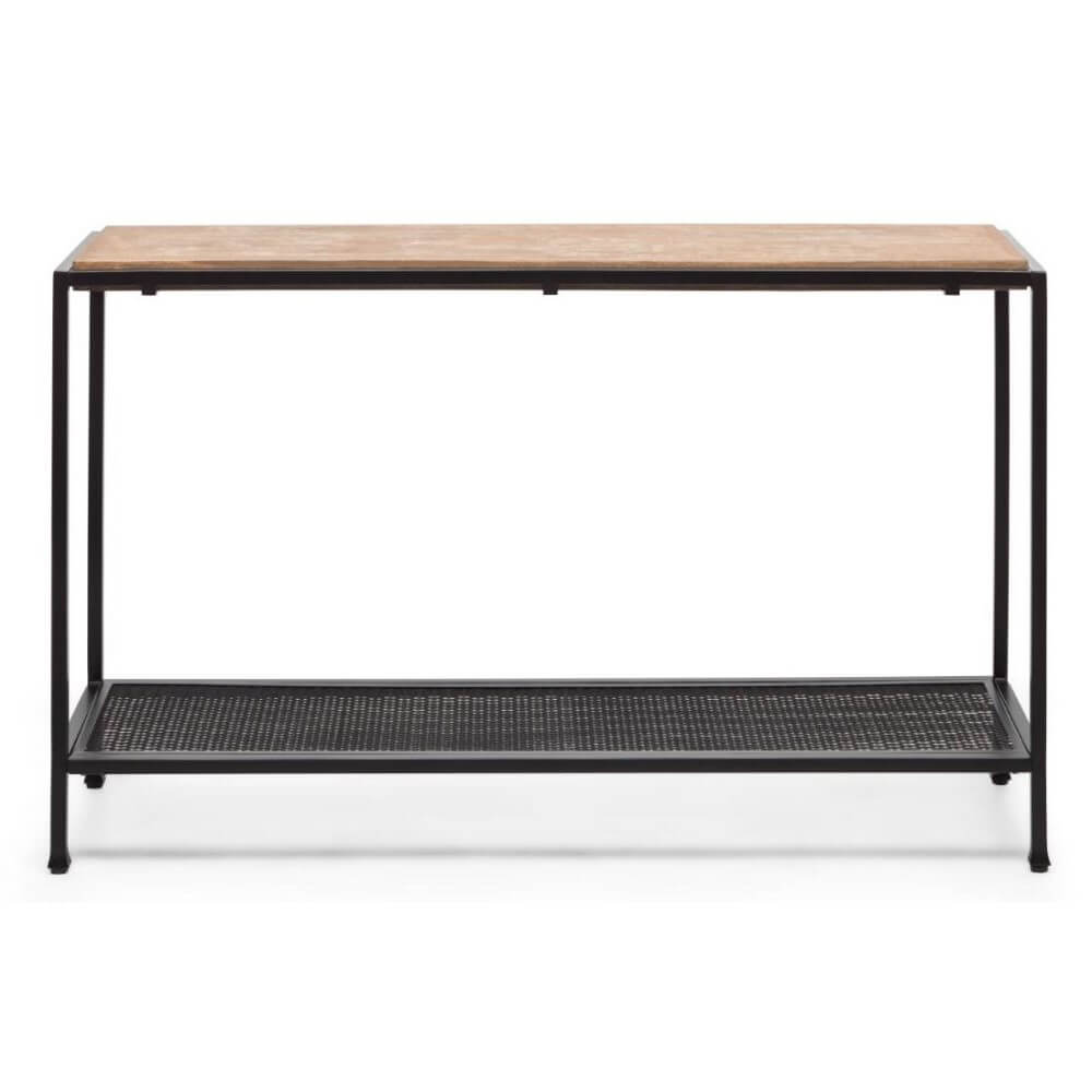 Black Console Table With Distressed Wood Top