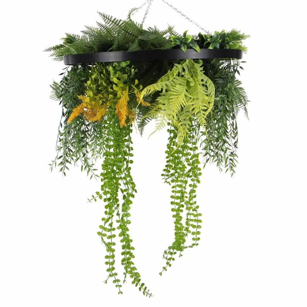 Black Framed Life-Like Plants Roof Hanging Disc - 60cms