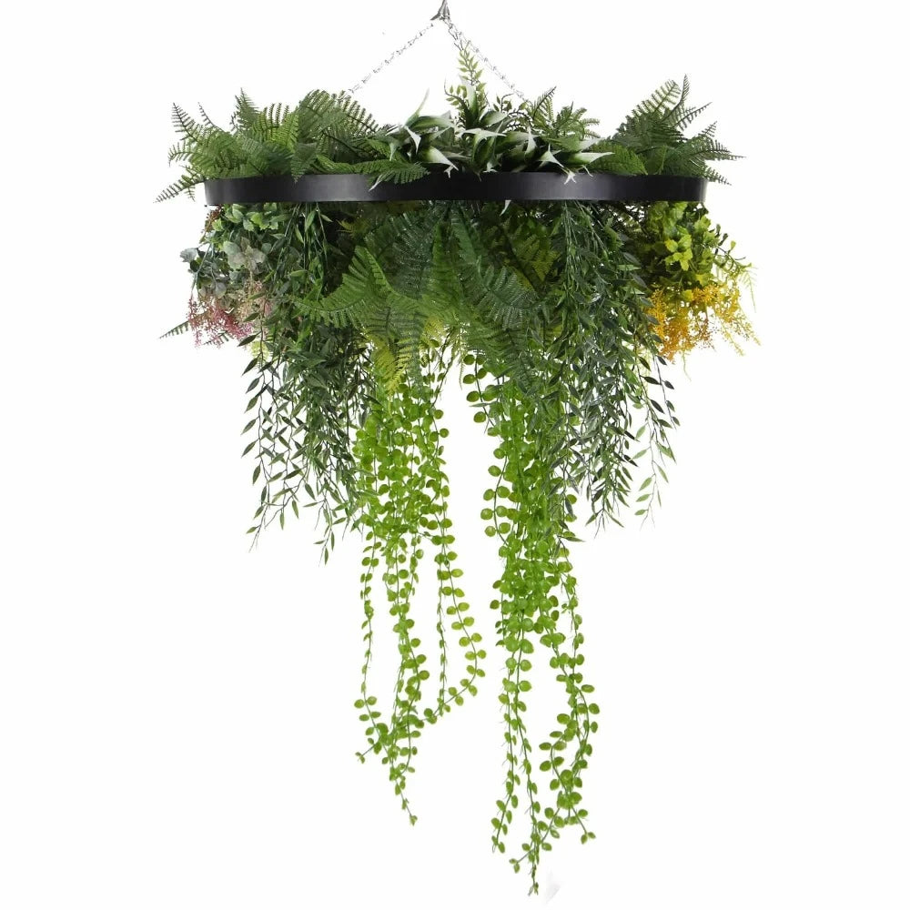 Black Framed Life-Like Plants Roof Hanging Disc - 60cms