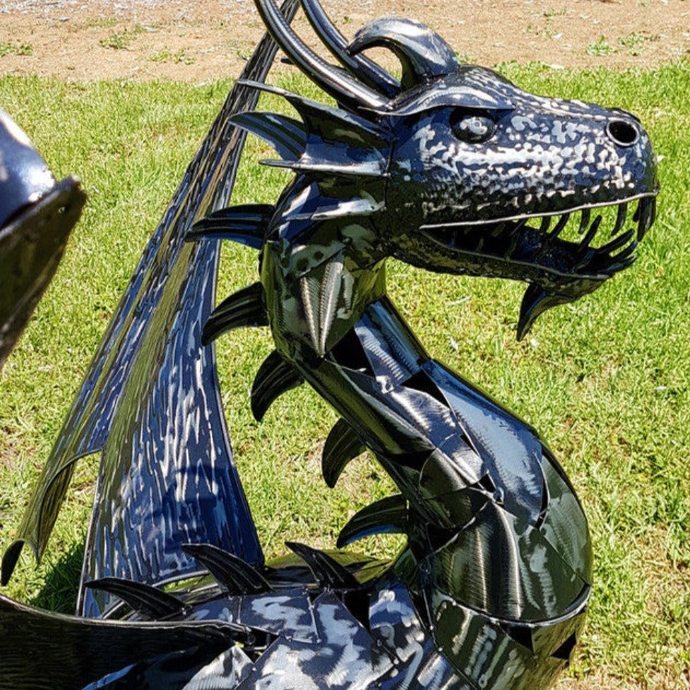 Black Glossy Metal Huge Dragon 120cms