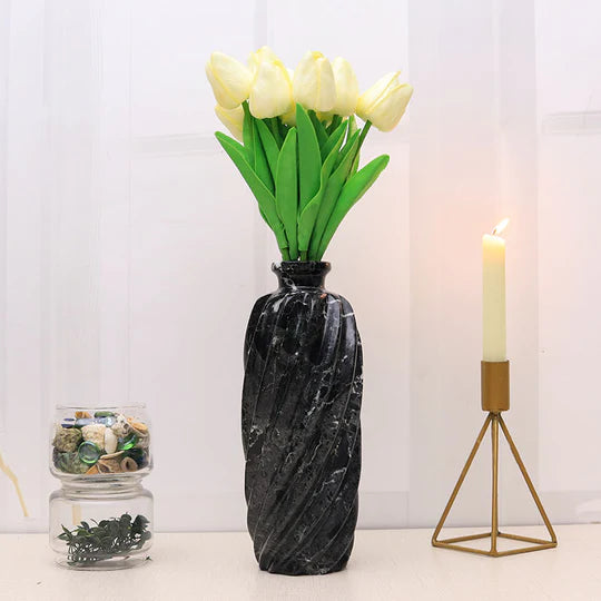 Black Mable Cross Lines Vase - 25cm