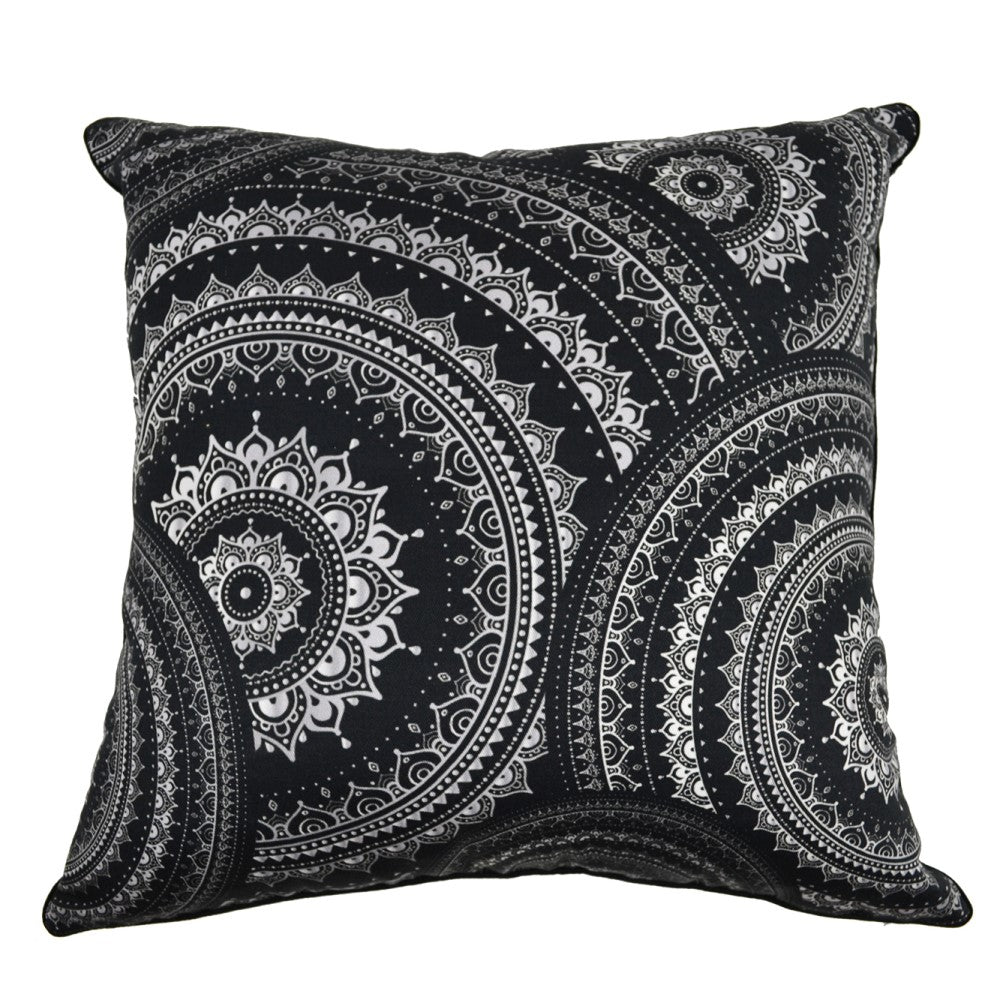 Black Mandala Cushion With Recycled Fill 45 X 45cms