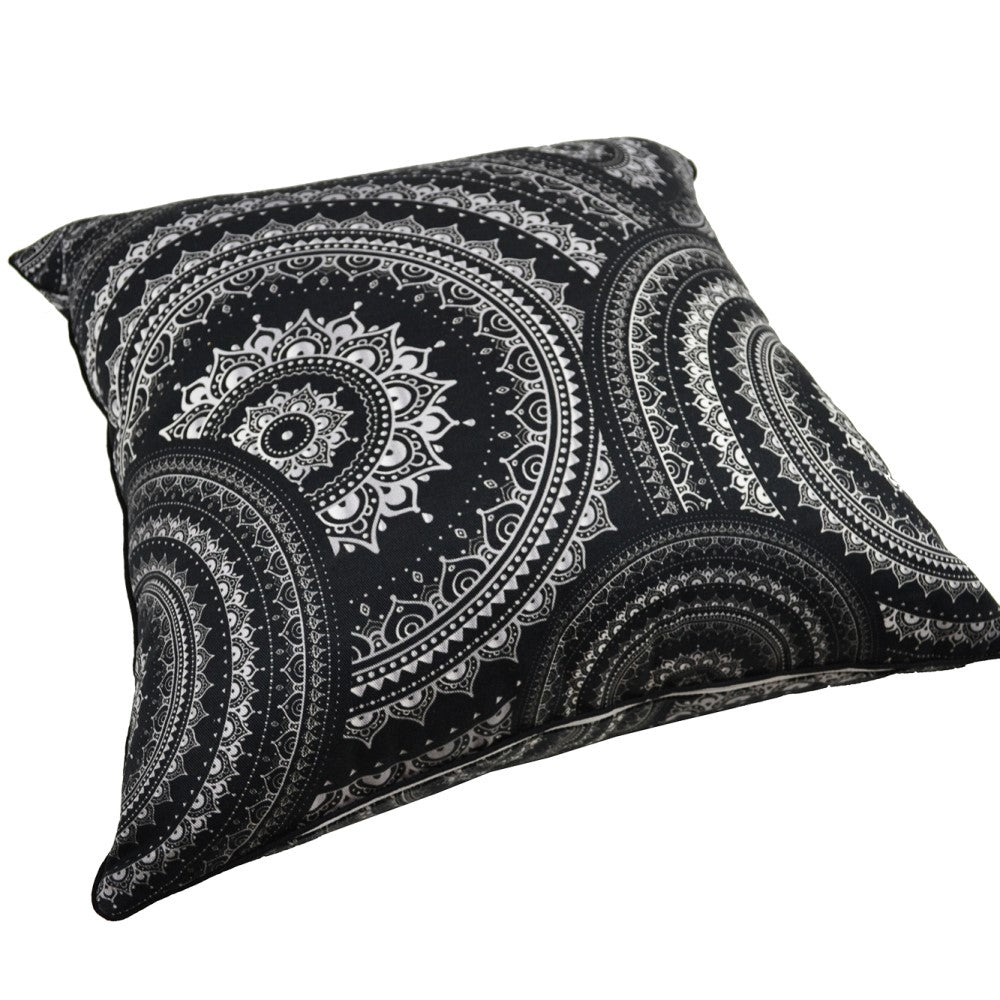 Black Mandala Cushion With Recycled Fill 45 X 45cms