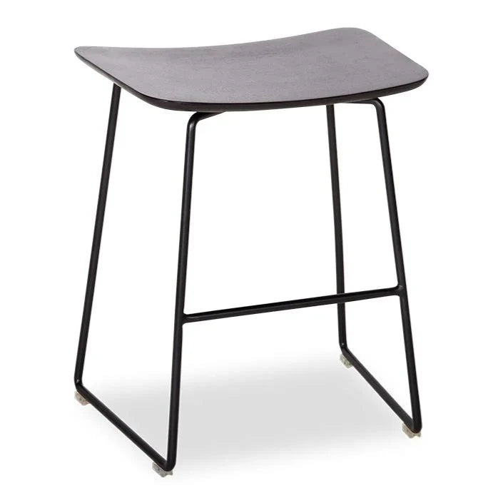 Black Oak Seat Steel Base Low Stool 46cms