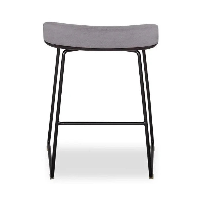 Black Oak Seat Steel Base Low Stool 46cms