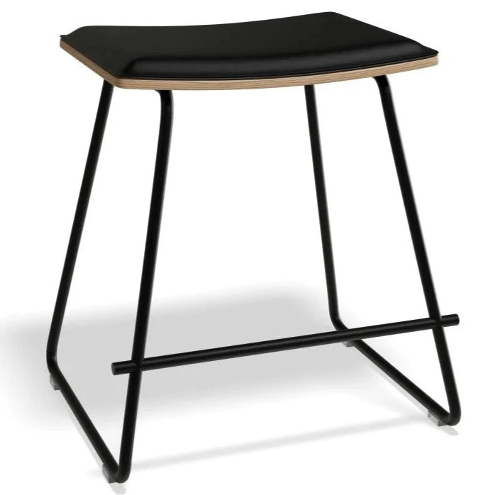 Black Padded Seat Steel Base Low Stool