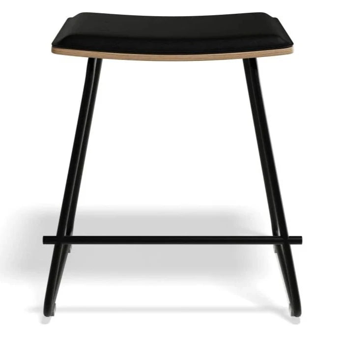 Black Padded Seat Steel Base Low Stool