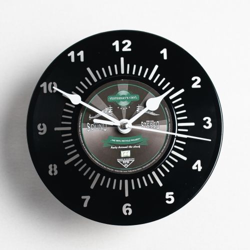 Black Vinyl Desk Clock with Stand - Retro Timepiece - 18cms