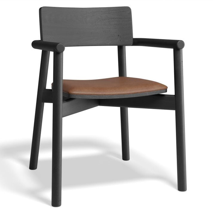 Black Wood Padded Leather Dining Armchair (Available in 4 Colors)