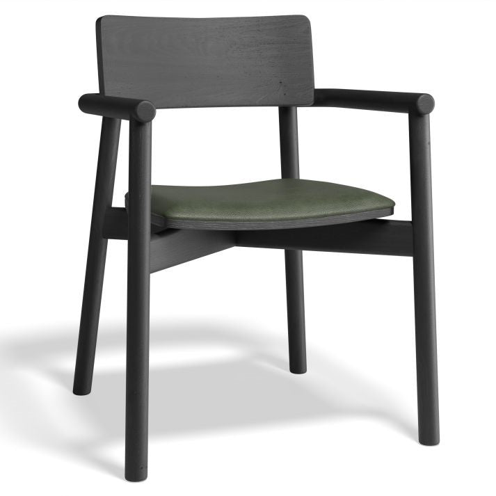 Black Wood Padded Leather Dining Armchair (Available in 4 Colors)