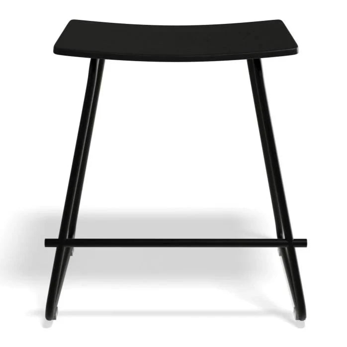 Black Wooden Steel Low Stool 47cms