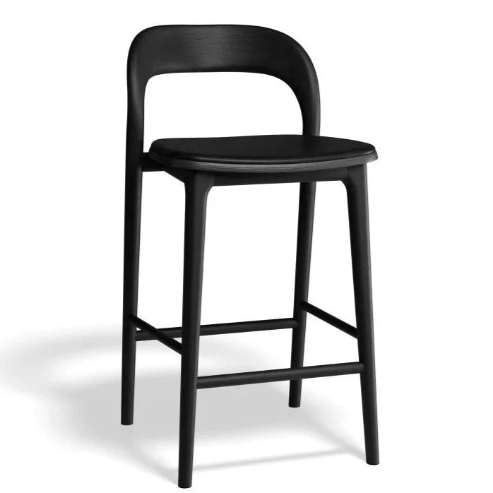 Black Woodland Padded High Stool 66cms (Available in 3 Colors)