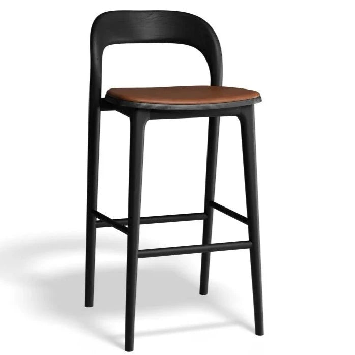 Black Woodland Padded High Stool 75cms (Available in 3 Colors)