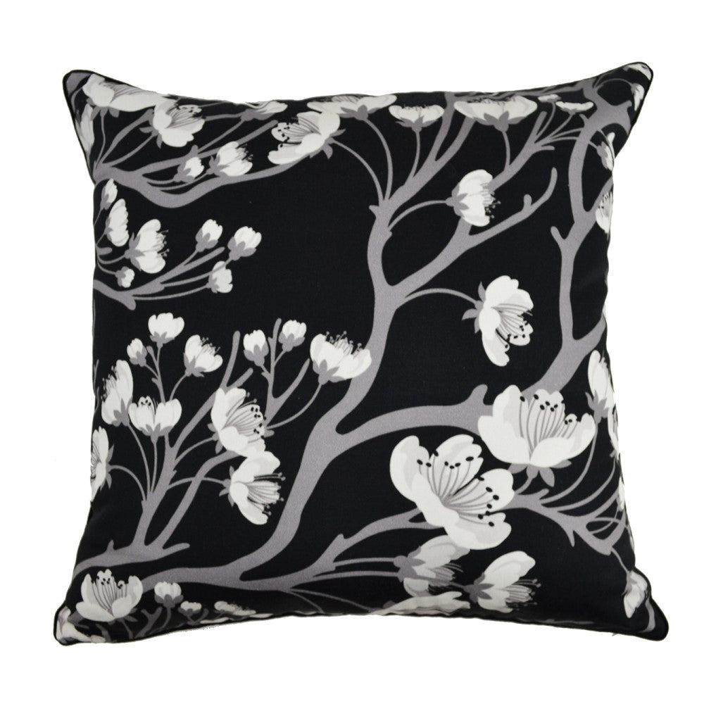 Black & White Cherry Blossom Cushion With Recycled Fill 45 X 45cms