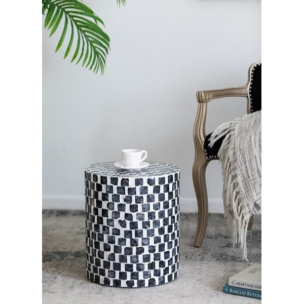 Black & White Mosaic Tiled Stool