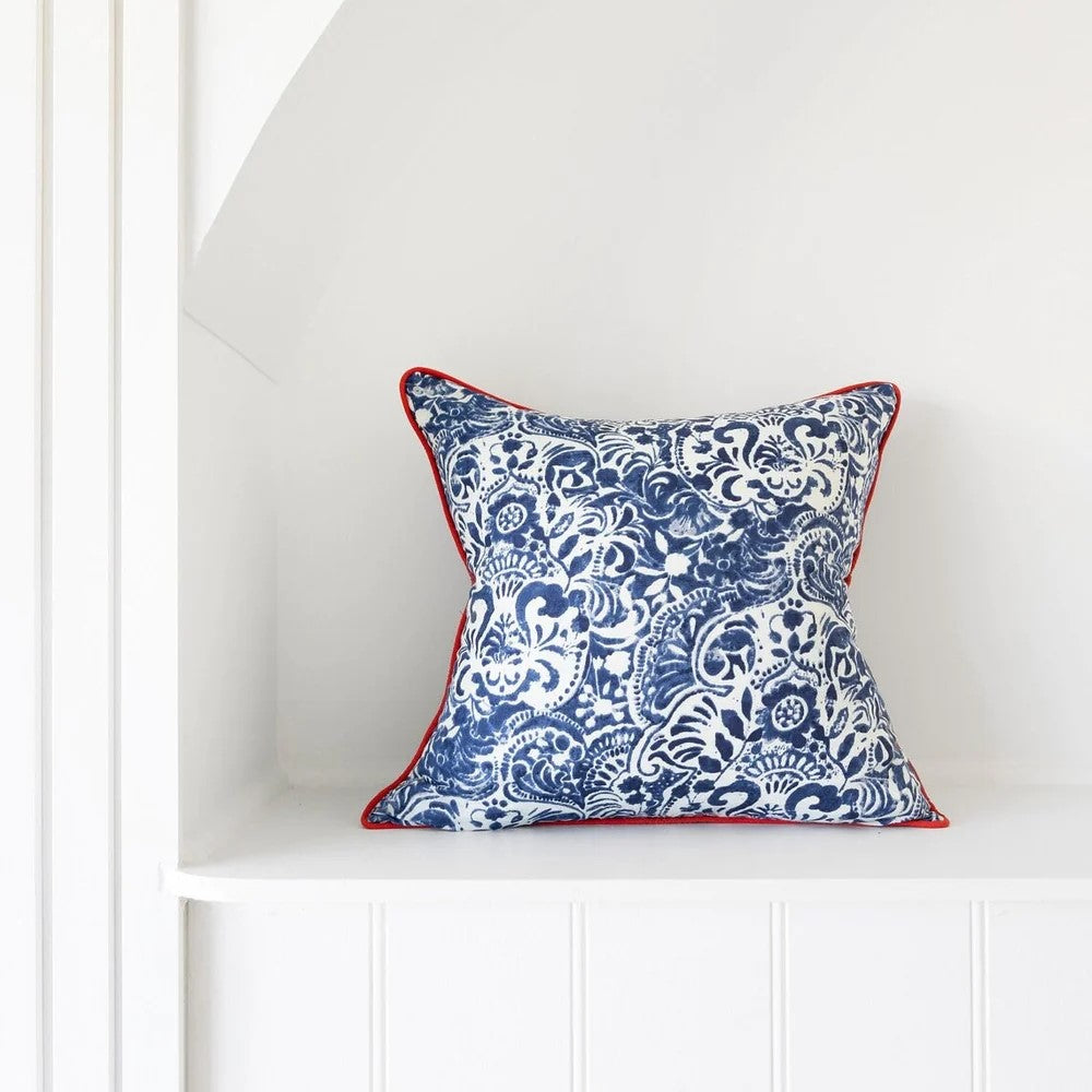 Block Print Blue Cushion Cover 50 x 50cms