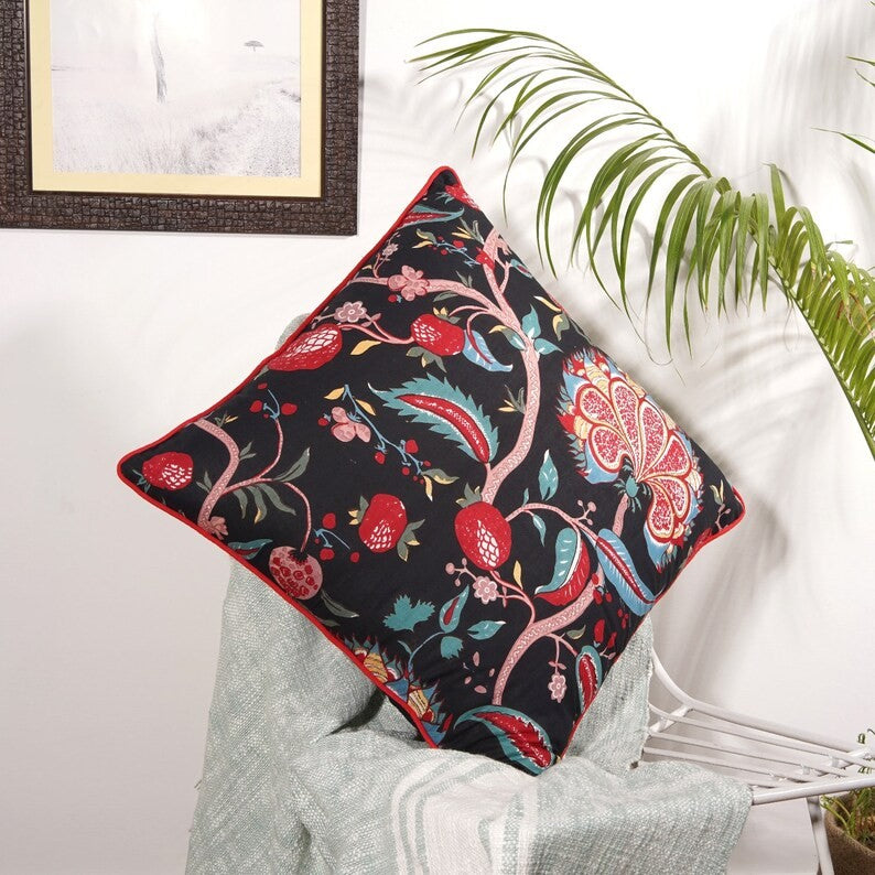 Blossom Inspired Cotton Cushion Cover 50 x 50cms - Black