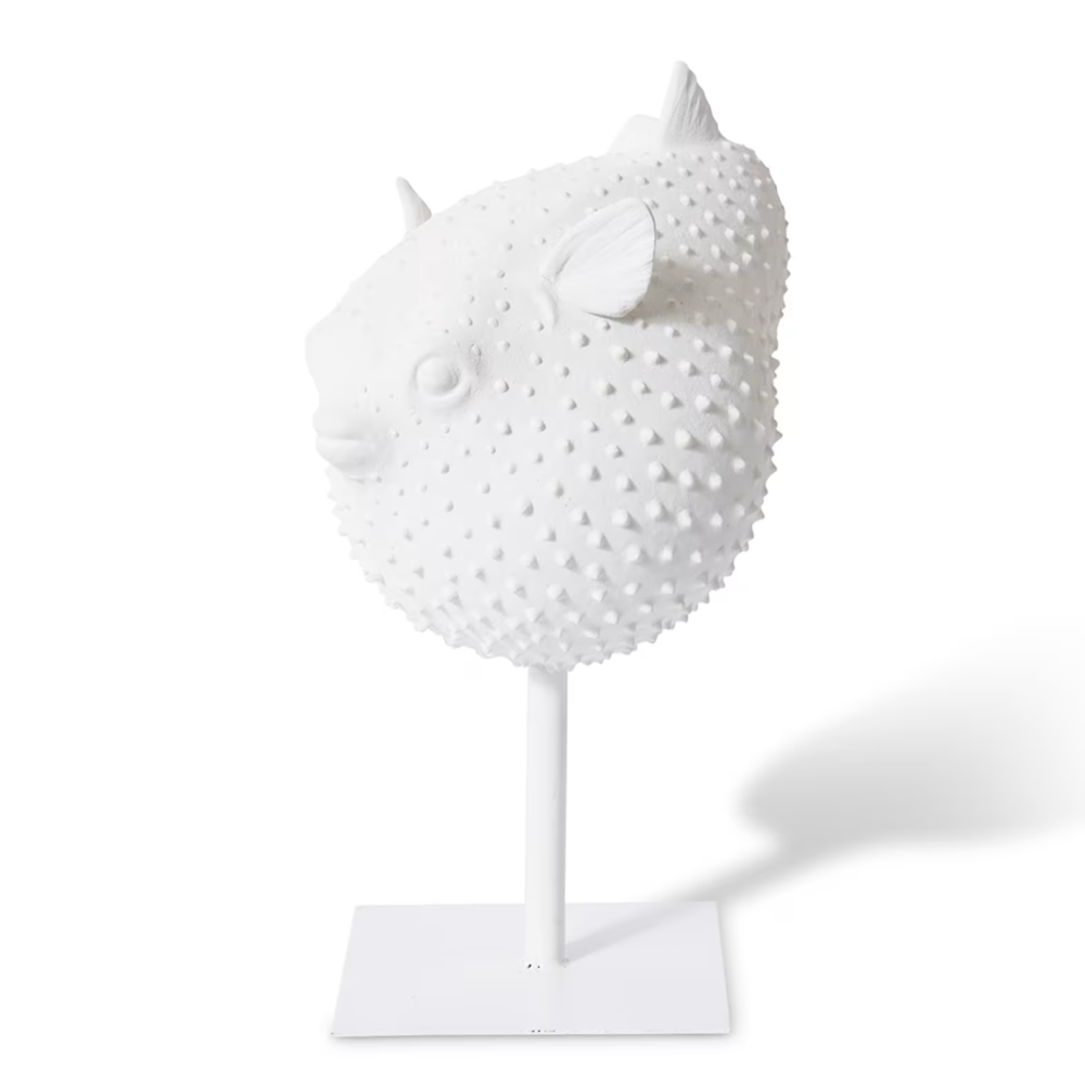 Blowfish Sculpture on Stand White Vase - 46cms