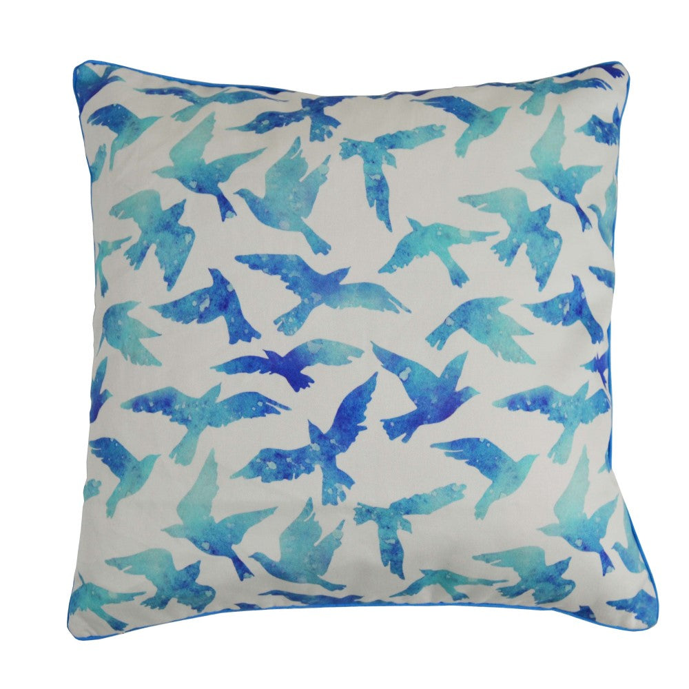 Blue Birds Pattern Cushion With Recycled Fill 45 X 45cms