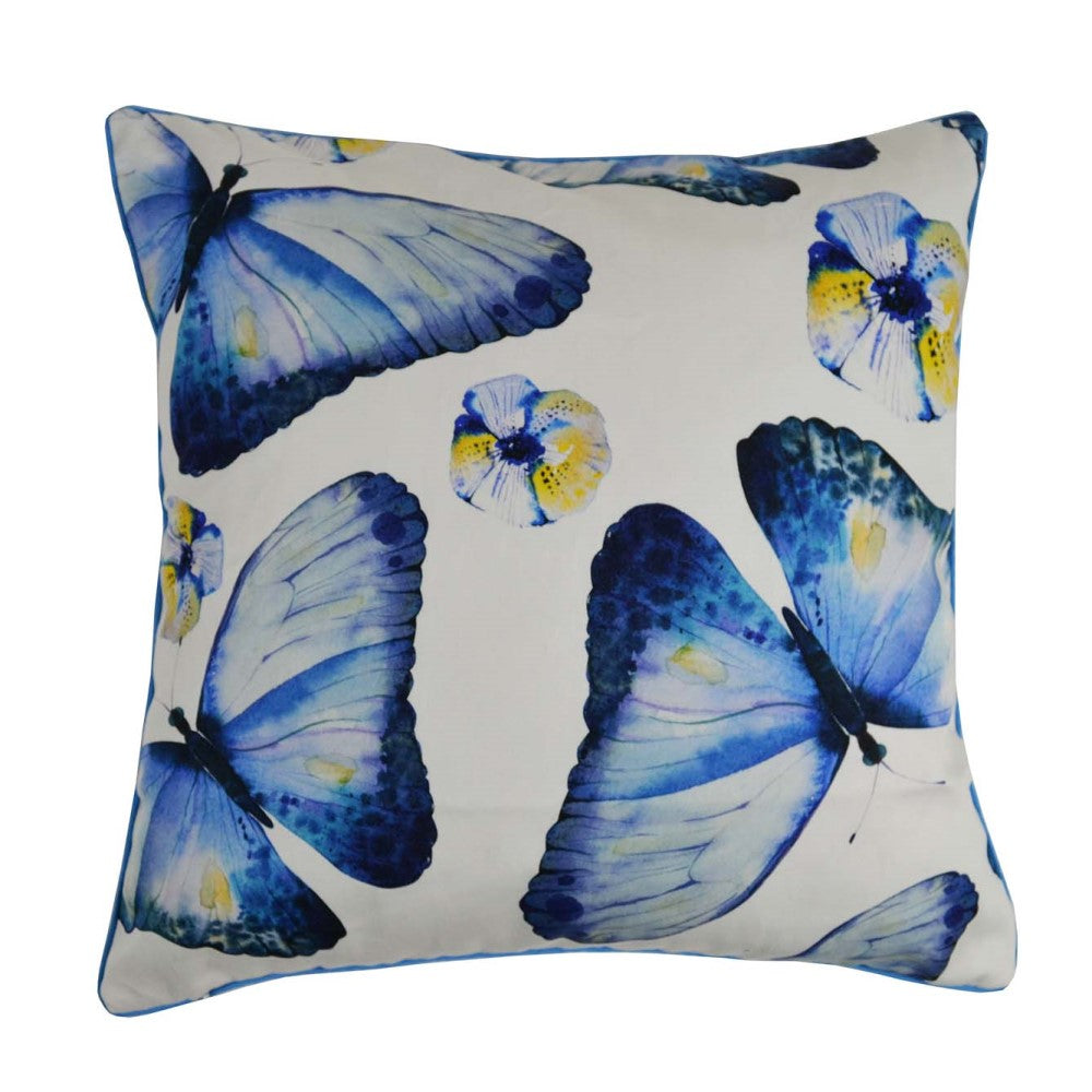 Blue Butterflies Cushion With Recycled Fill 45 X 45cms