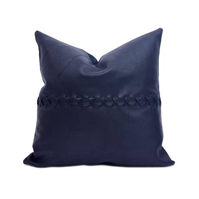 Blue Cowhide Leather Cushion Cover 45 x 45cms