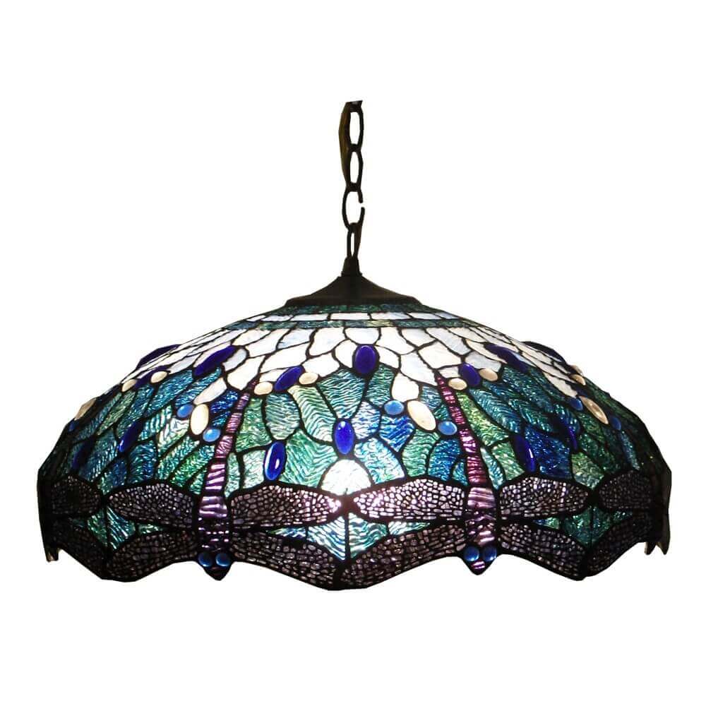 Blue Dragonflies Tiffany Stained Glass Hanging Lamp