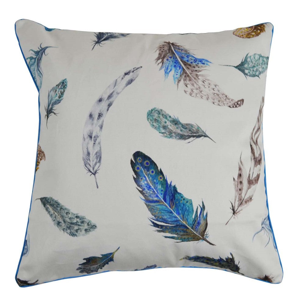 Blue Feathers Cushion With Recycled Fill 45 X 45cms