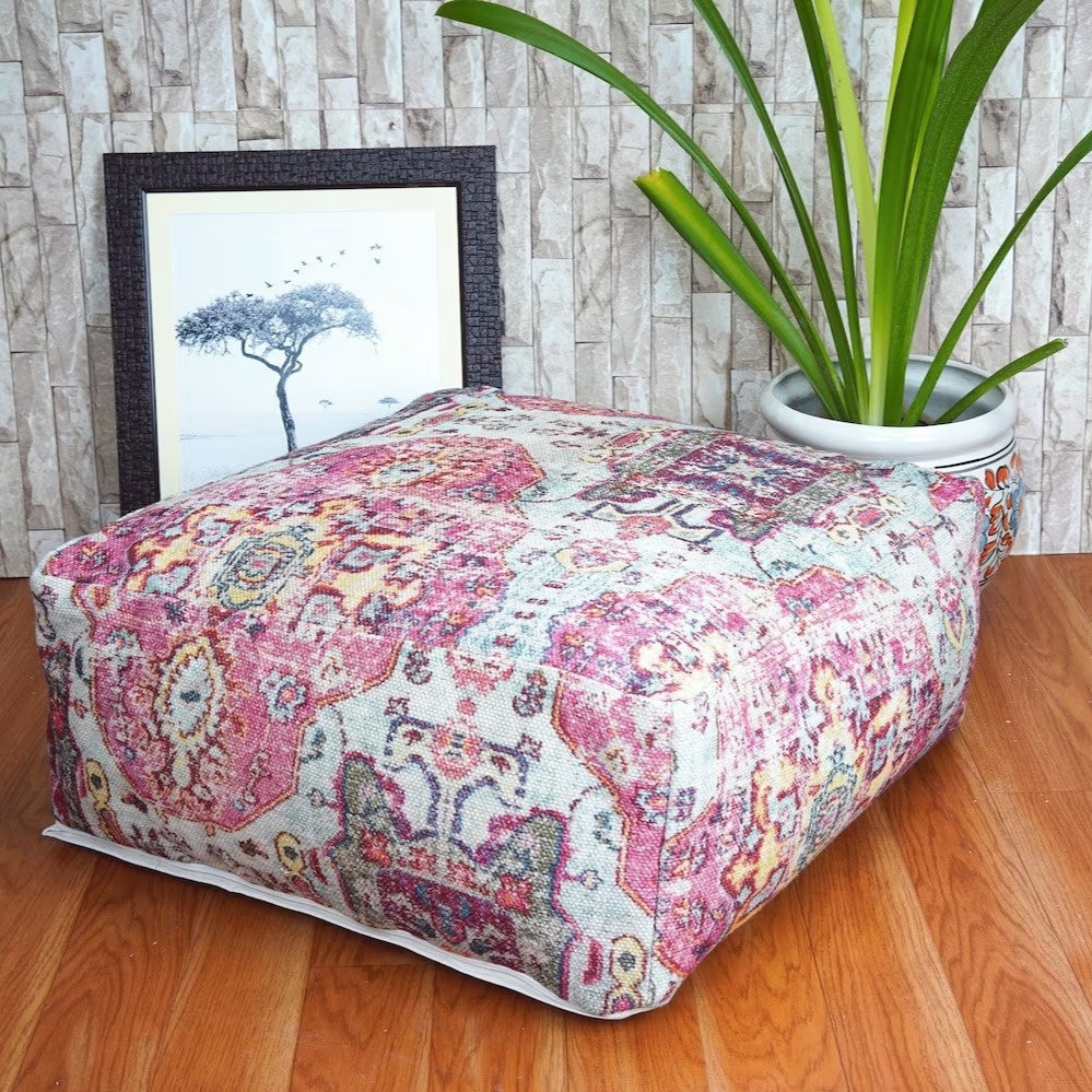 Blue Pink Artistic Ottoman Cover