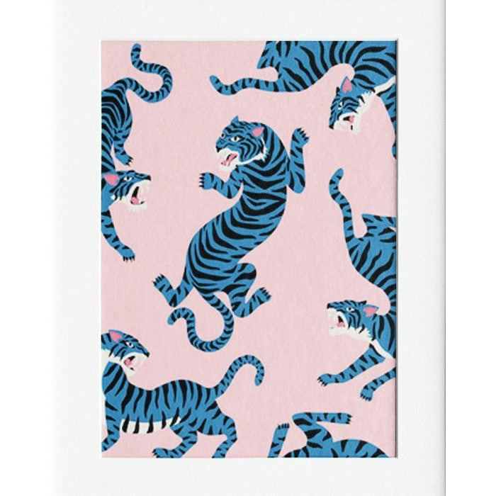 Blue Tiger Mounted Print Wall Decor - 40x50cms