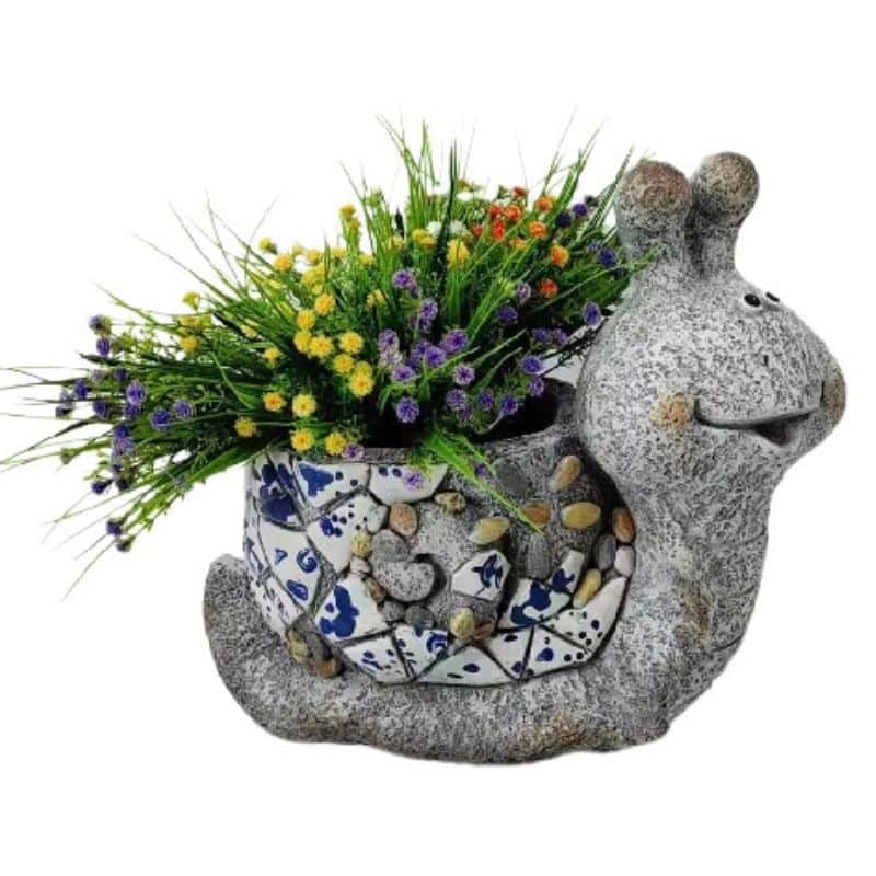 Blue & White Style Snail Planter with Hole