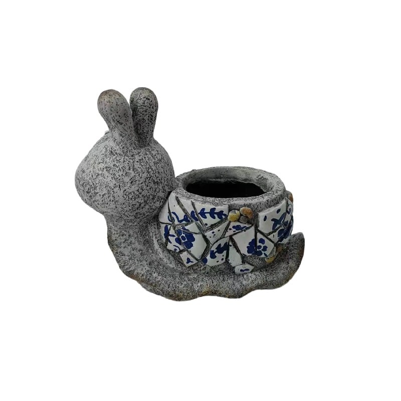 Blue & White Style Snail Planter with Hole