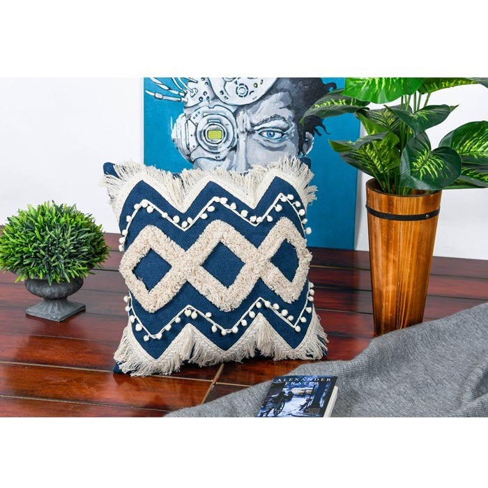 Blue and White Shaggy Cushion Cover 45 x 45cms