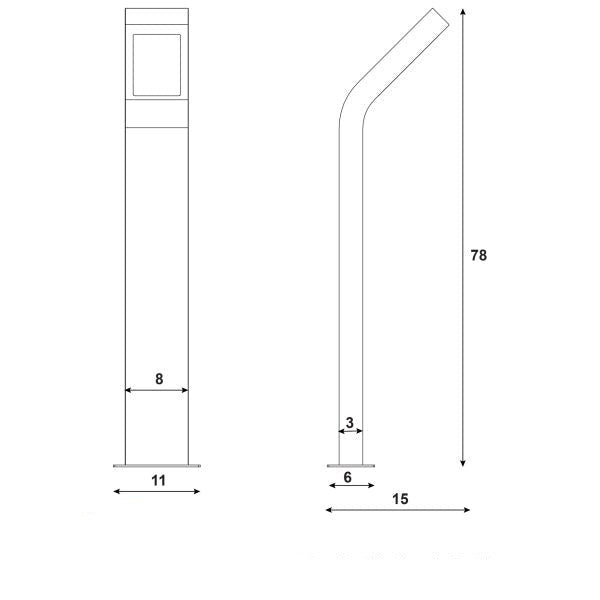 Bollard Black Metalware Light 78cms