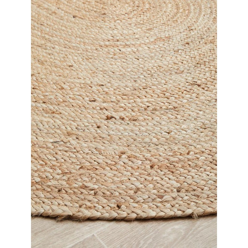 Bondi Natural Oval Hand-Braided Jute Rug - 220x150cms