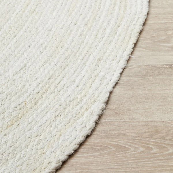 Bondi White Hand-Braided Jute Oval Rug - 280 x 190cms