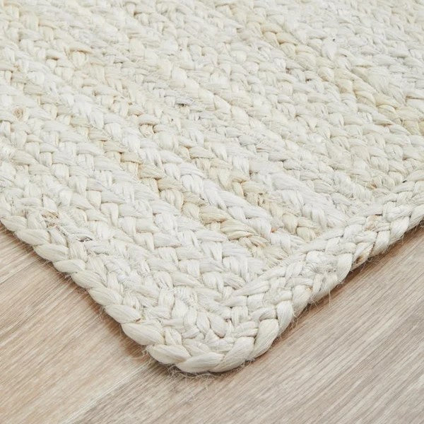 Bondi White Hand-Braided Jute Rug - 220 x 150cms