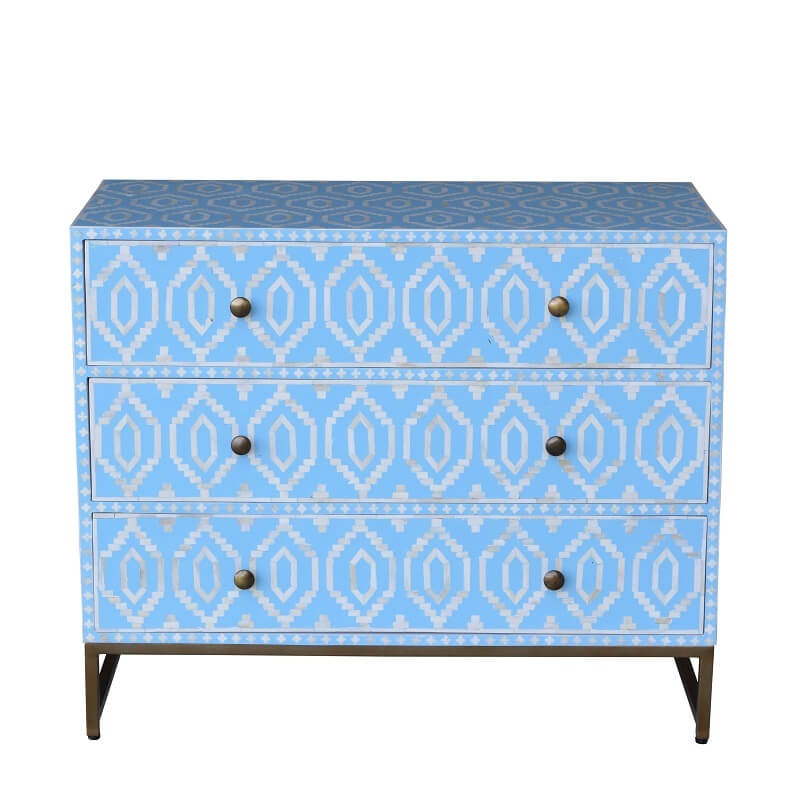 Bone Inlay Chest of Drawers - Blue