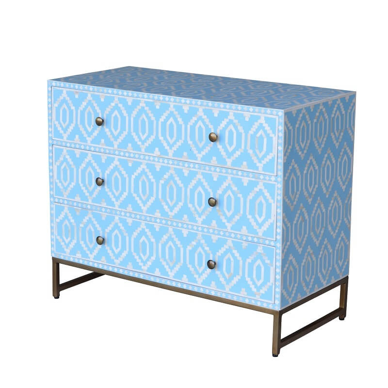 Bone Inlay Chest of Drawers - Blue