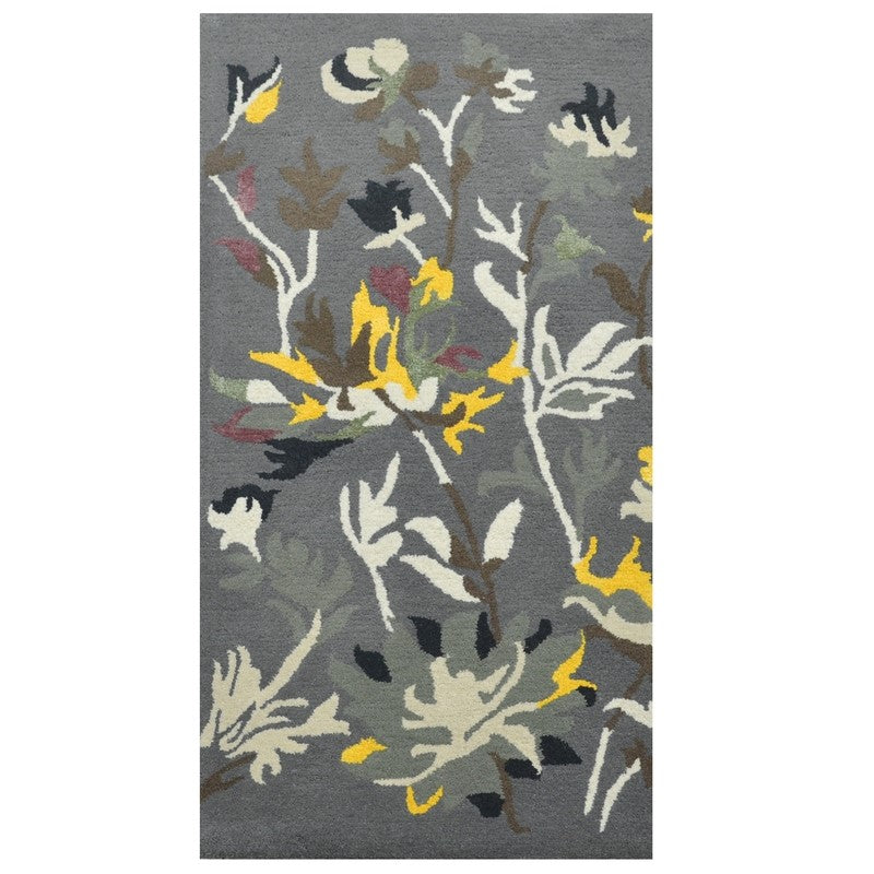 Botanical Handmade Wool & Viscose Rug - Grey